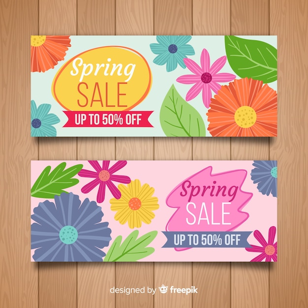 Free vector colorful flowers spring sale banner