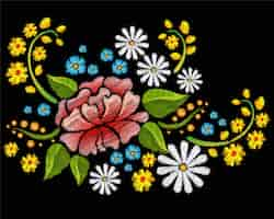 Free vector colorful flowers with embroidery style