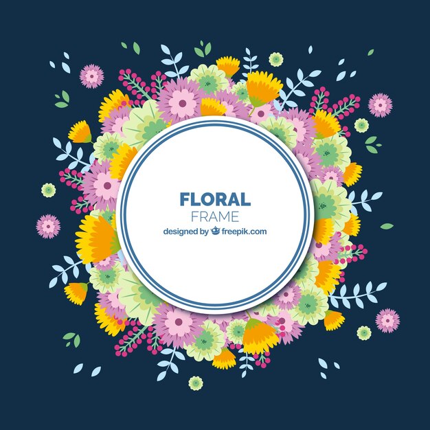 Colorful flroal frame with flat design