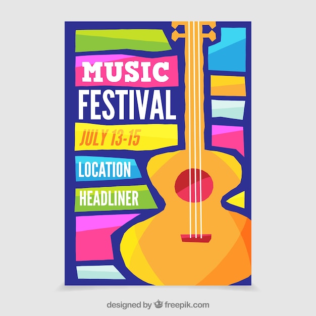 Colorful flyer concept for music party with guitar