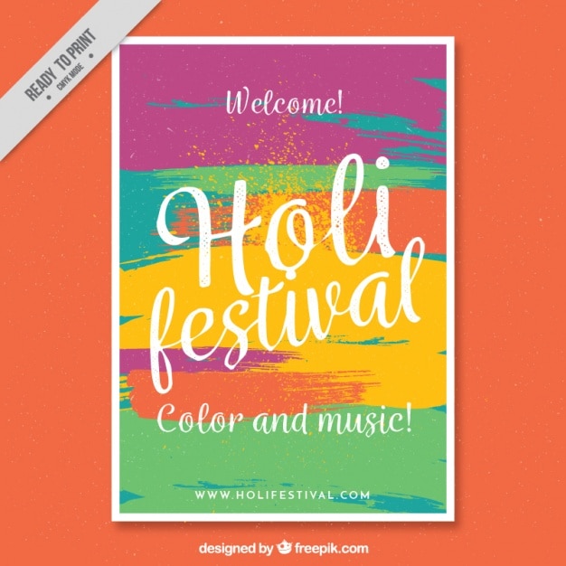 Vettore gratuito volantino modello colorato festival di holi pronto