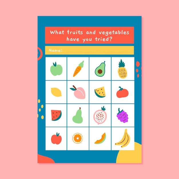 Free vector colorful food bingo worksheet