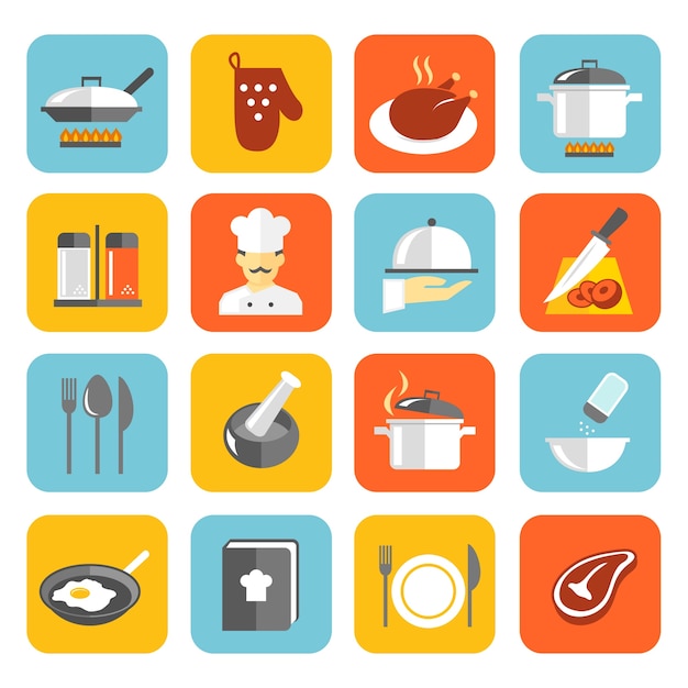 Бесплатное векторное изображение Красочные иконки еды