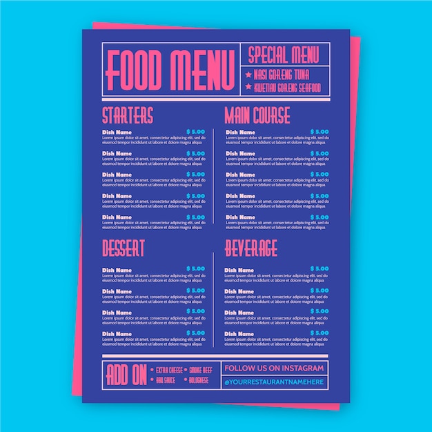 Free vector colorful food menu restaurant template