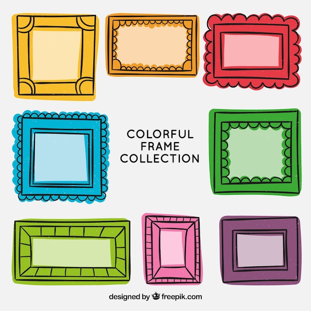Free vector colorful frame collection with hand drawn style