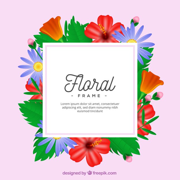 Colorful frame with realistic flowers