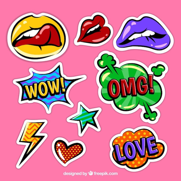 Free vector colorful funky sticker pack