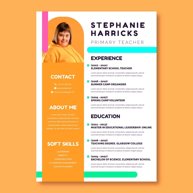 Colorful funny teacher school resume