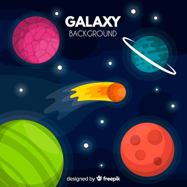 Vettore gratuito sfondo colorato galassia con design piatto