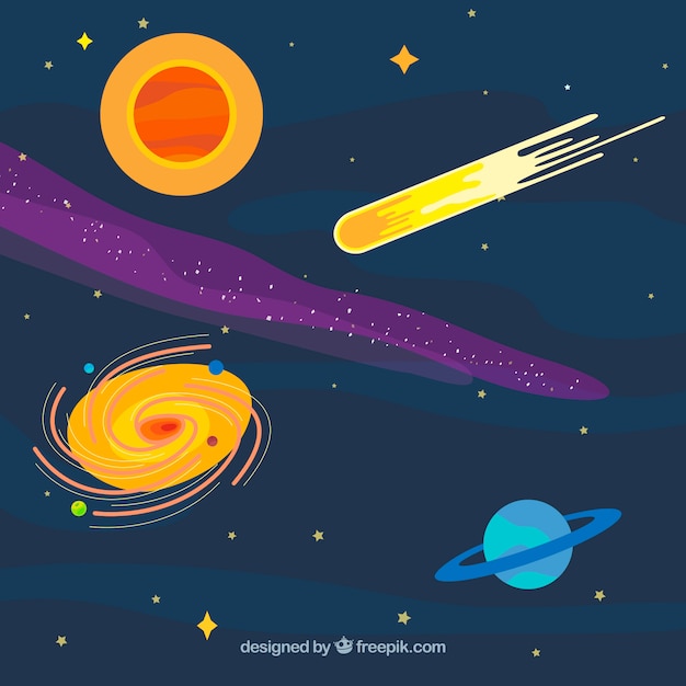 Free vector colorful galaxy background with flat design