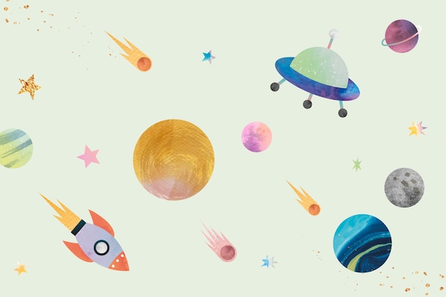 Free vector colorful galaxy pattern background in cute watercolor style