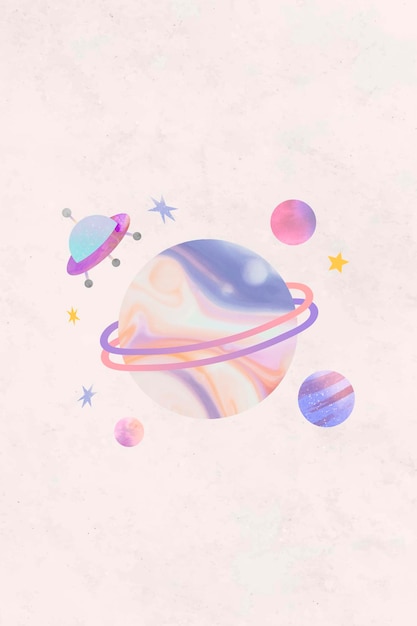 Free vector colorful galaxy watercolor doodle with an ufo