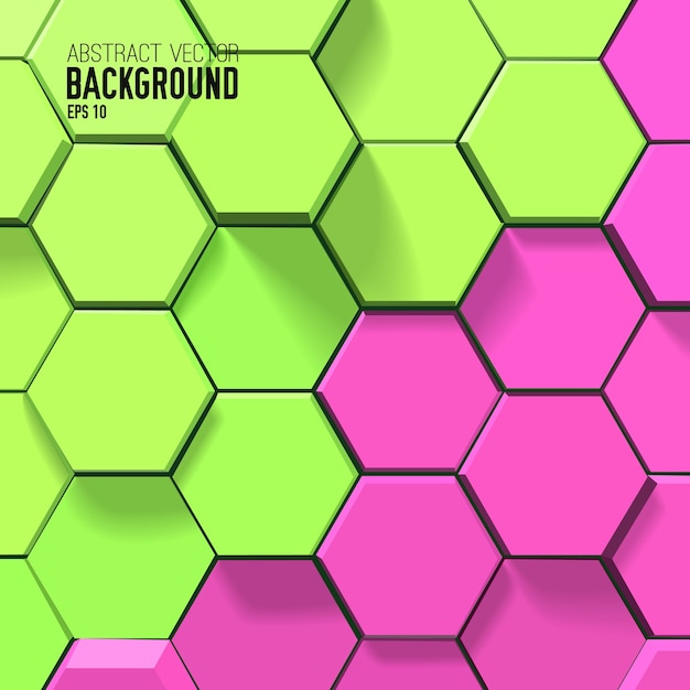 明るいモザイクスタイルで緑とピンクの六角形のカラフルな幾何学的な背景
