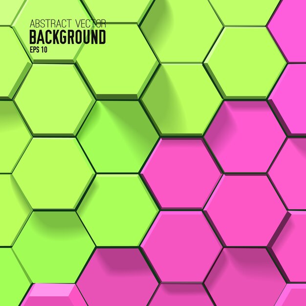 Colorful geometric background with green and pink hexagons in bright mosaic style