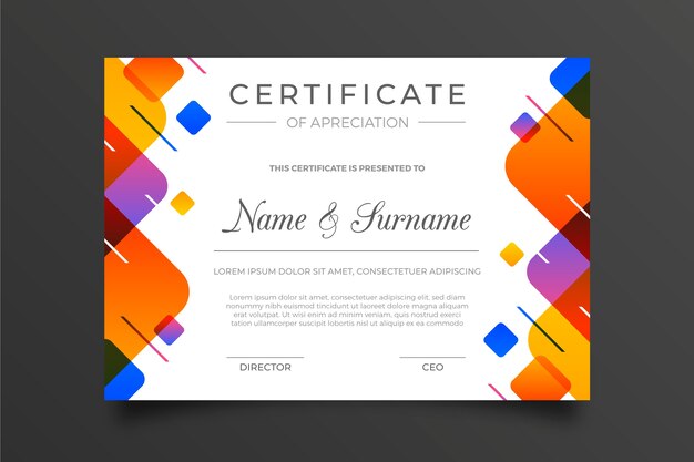 Colorful geometric certificate template