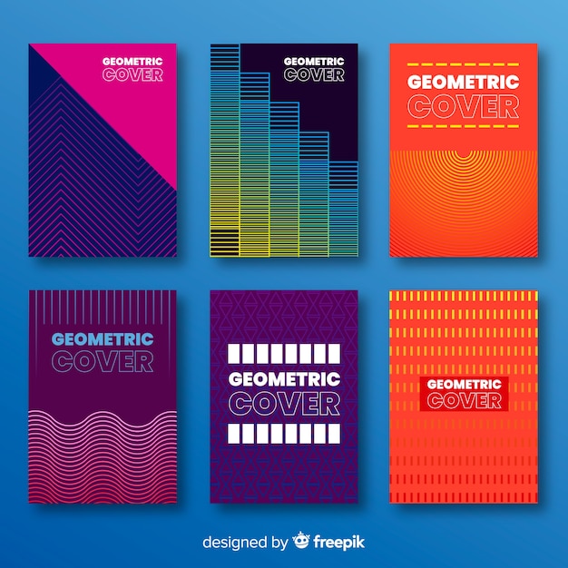 Free vector colorful geometric lines cover collection
