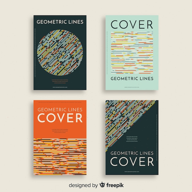 Free vector colorful geometric lines cover collection