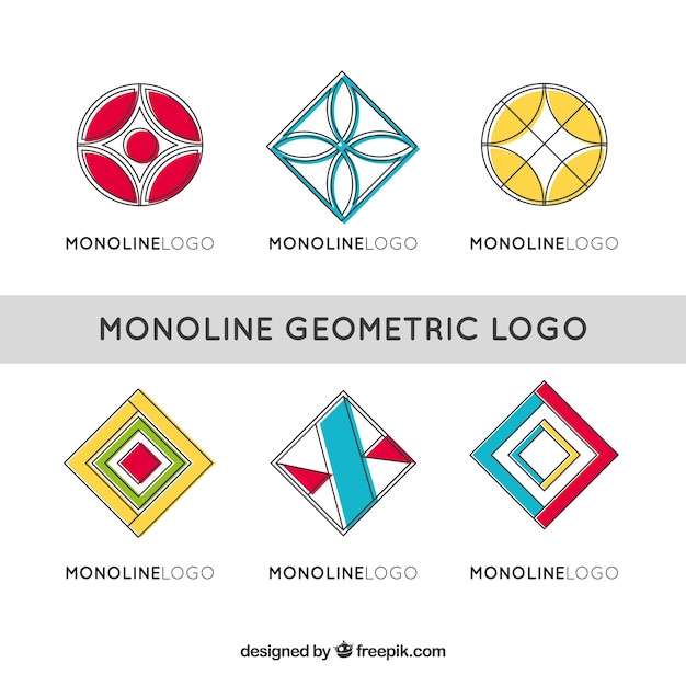 Бесплатное векторное изображение Цветные геометрические логотипы в монолинии