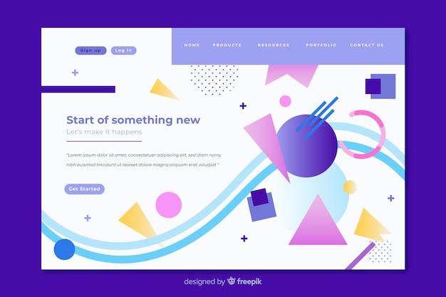 Colorful geometric shapes mixture landing page