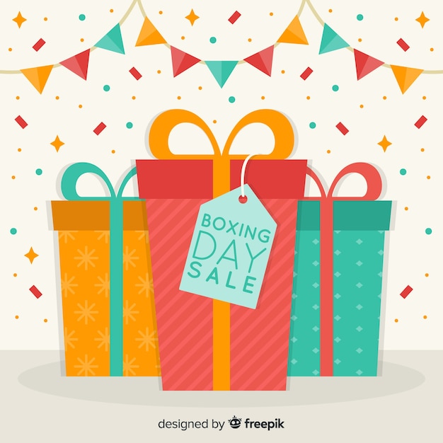 Free vector colorful gifts boxing day sale background