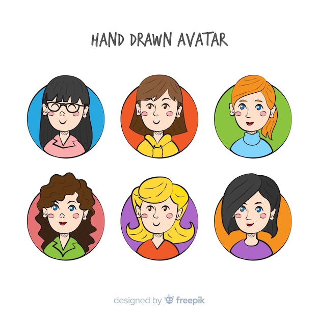 Free vector colorful girl avatar pack