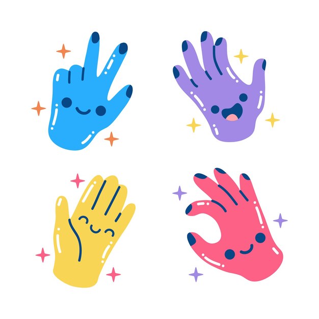 Colorful glitzy hands sticker set