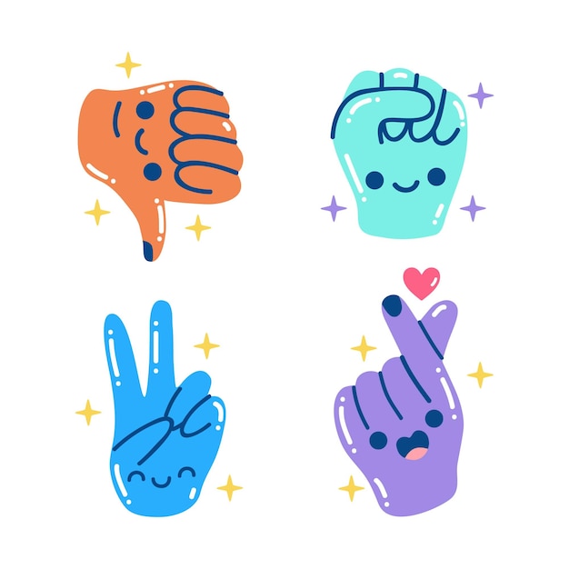 Free vector colorful glitzy hands sticker set