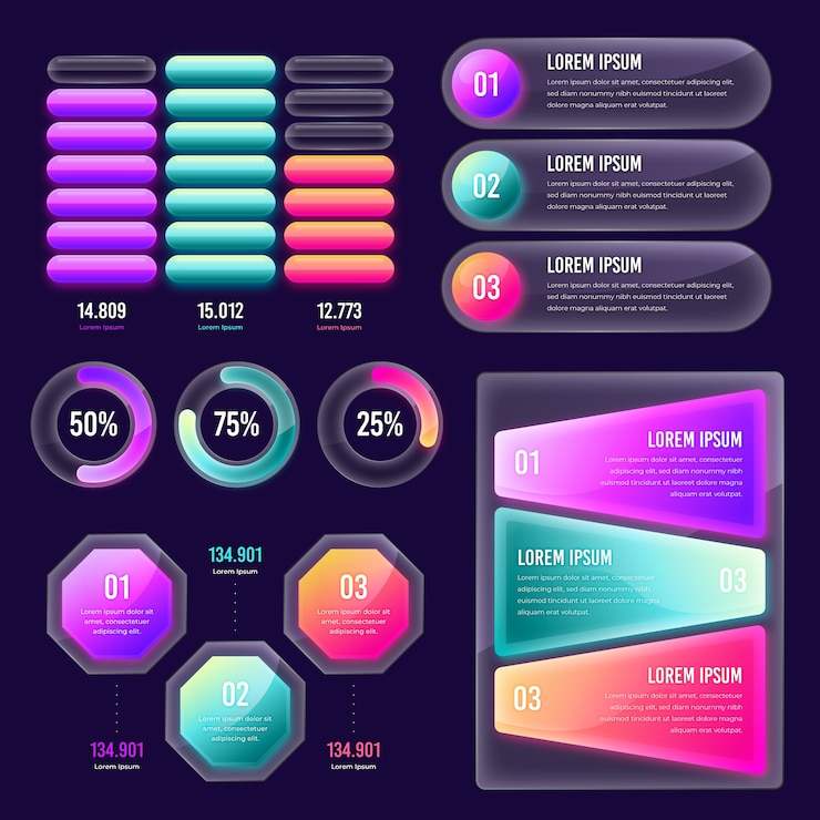Free Vector colorful glossy infographic pack