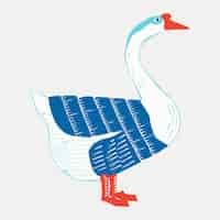 Free vector colorful goose vector linocut vintage drawing