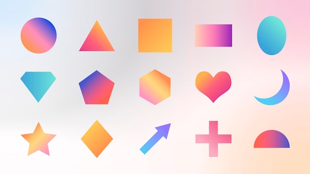 Colorful gradient geometric shapes set vector