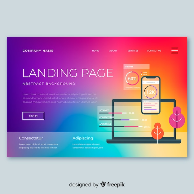 カラフルなグラデーションランディングページテンプレート