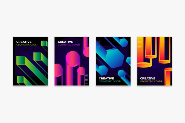 Colorful gradient shapes covers on dark background