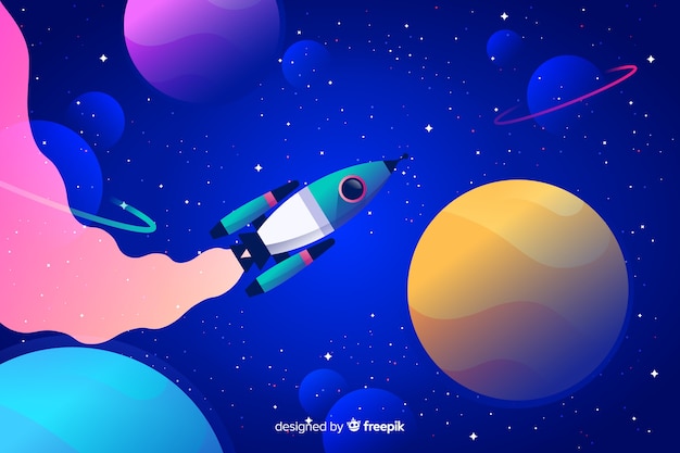 Colorful gradient space with a rocket background