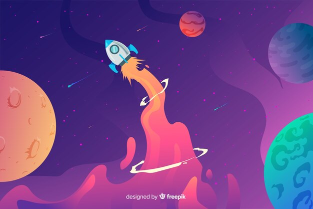 Colorful gradient space with a rocket background