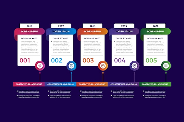 Colorful gradient timeline infographic