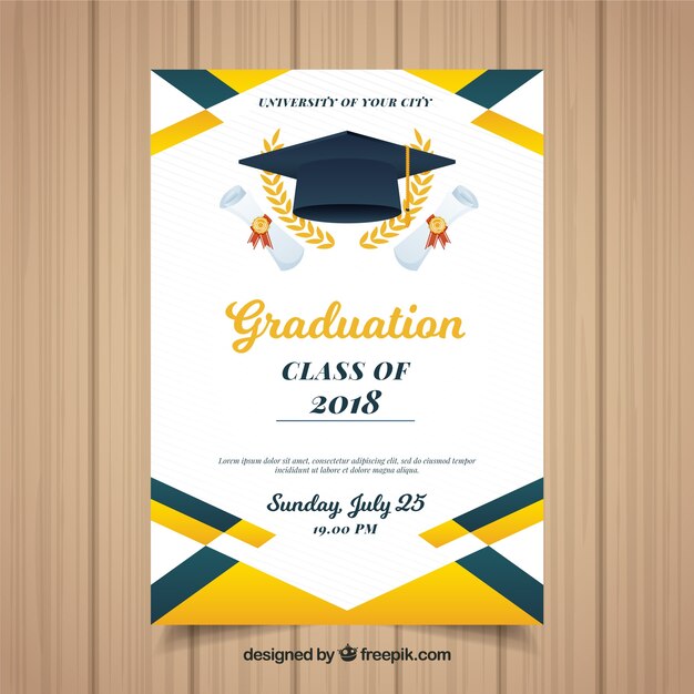 Colorful graduation invitation template with flat design