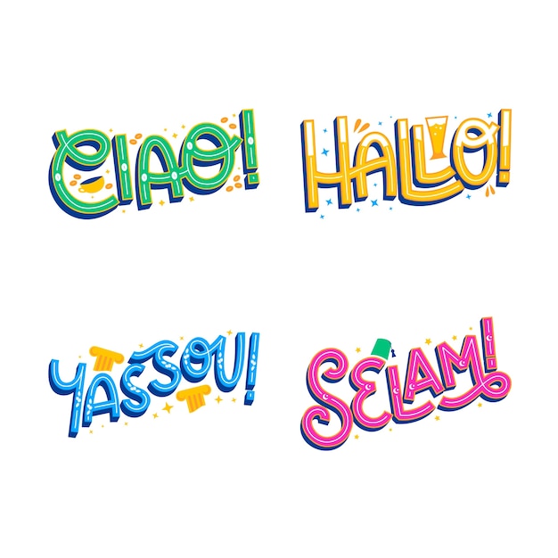 Colorful greeting lettering set