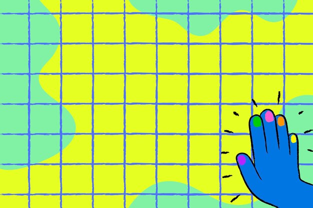 Colorful grid background, funky hand border doodle vector