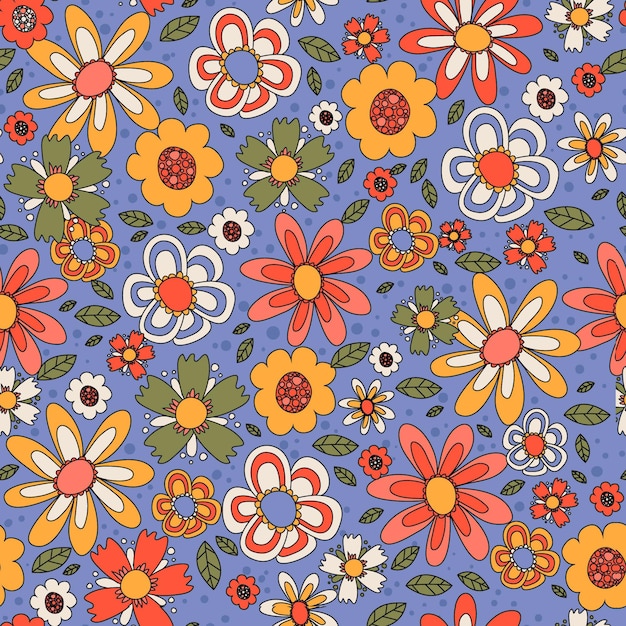 Free vector colorful groovy floral pattern hand drawn