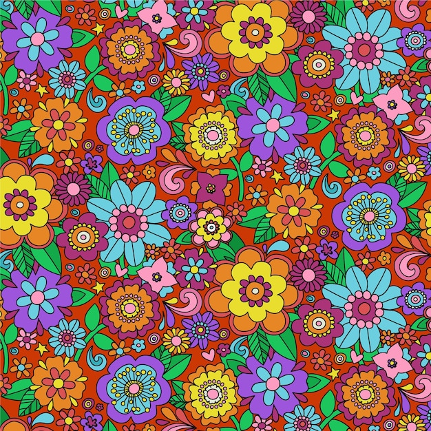 Colorful groovy floral pattern