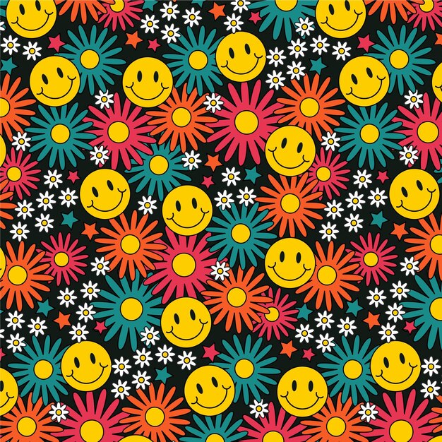 Colorful groovy floral pattern