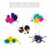 Free vector colorful grunge paint stain set