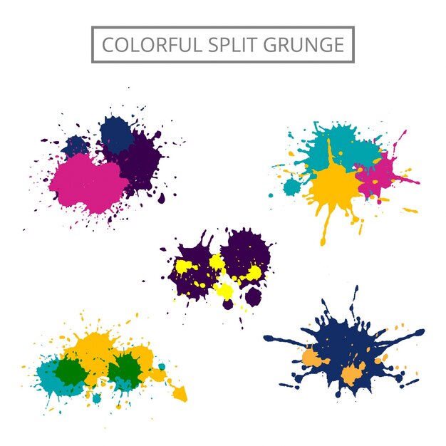 Colorful grunge paint stain set