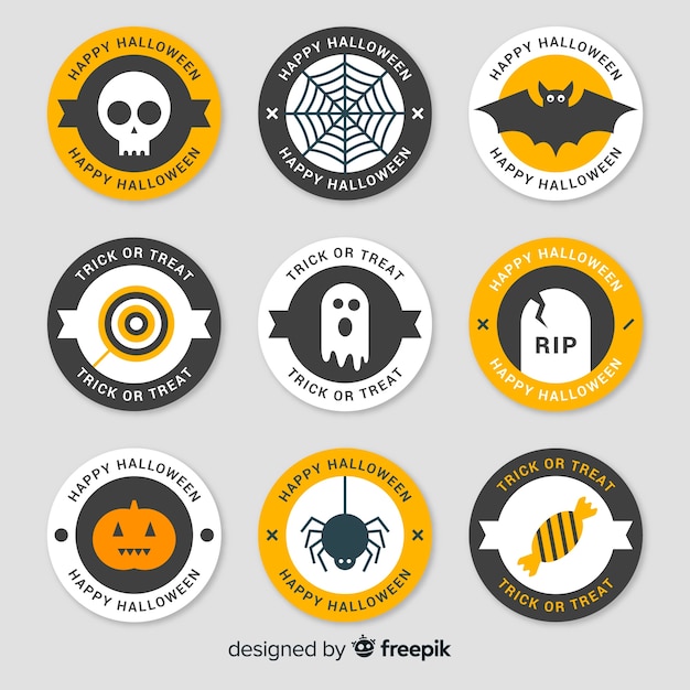 Free vector colorful halloween badge collection with flat design