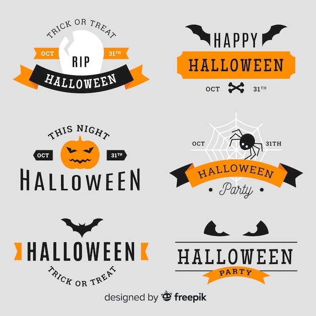 Colorful halloween badge collection with flat design