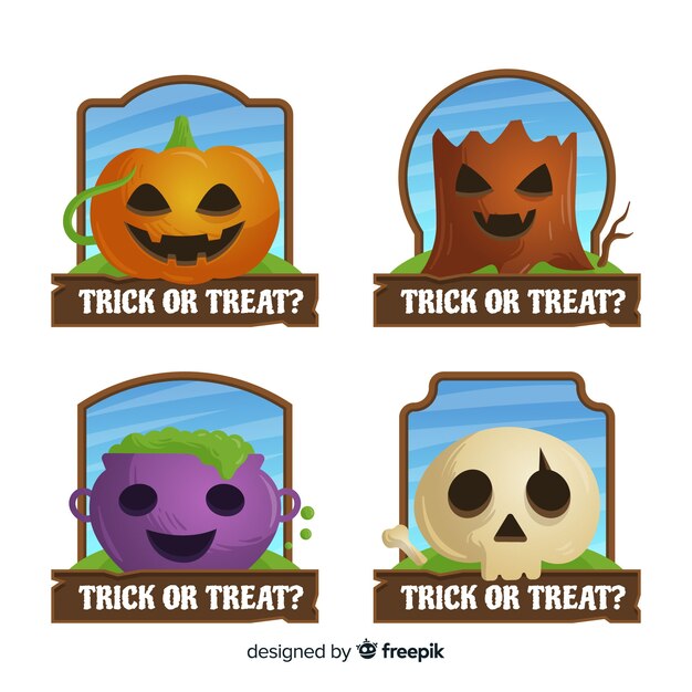 Colorful halloween badge collection with flat design