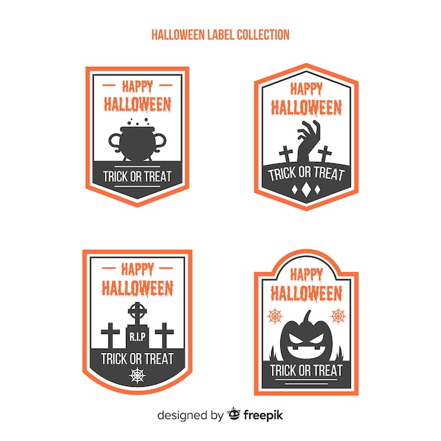 Free vector colorful halloween badge collection with flat design