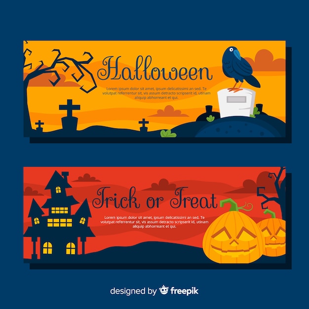 Colorful halloween banners with flat design