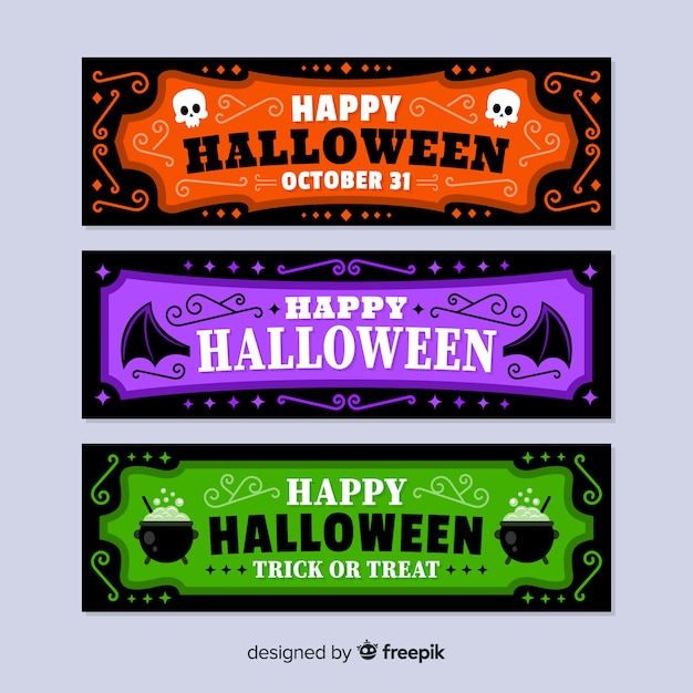 Vettore gratuito bandiere variopinte di halloween con design piatto