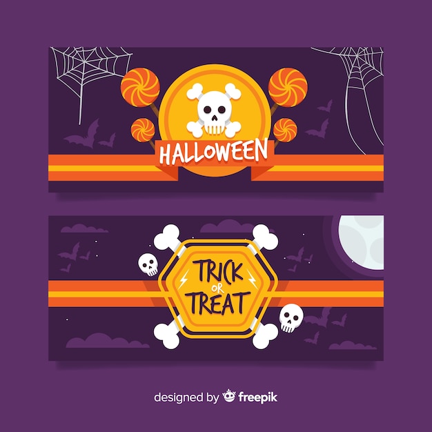 Free vector colorful halloween banners with flat design